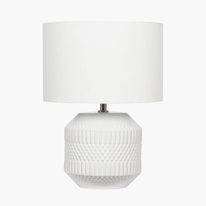 Candar White Geometric Textured Ceramic Table Lamp Lighting 