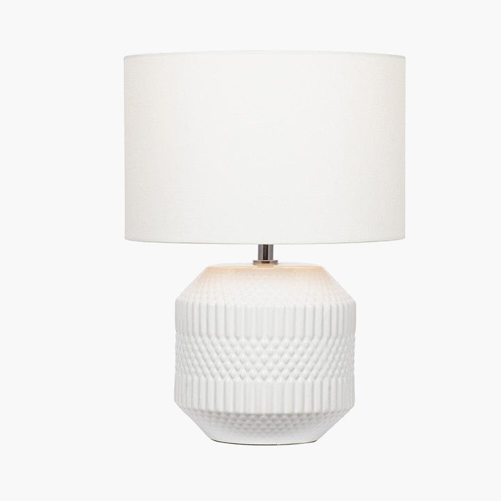 Candar White Geometric Textured Ceramic Table Lamp Lighting 