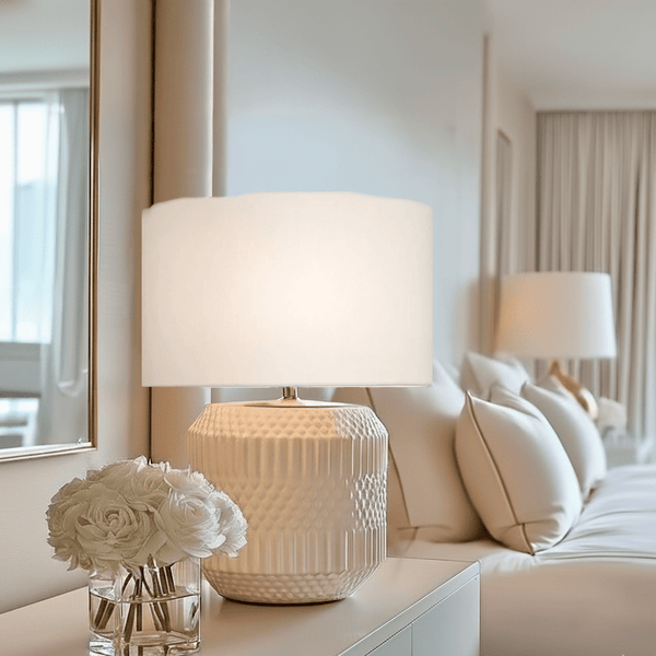 Candar White Geometric Textured Ceramic Table Lamp Lighting 