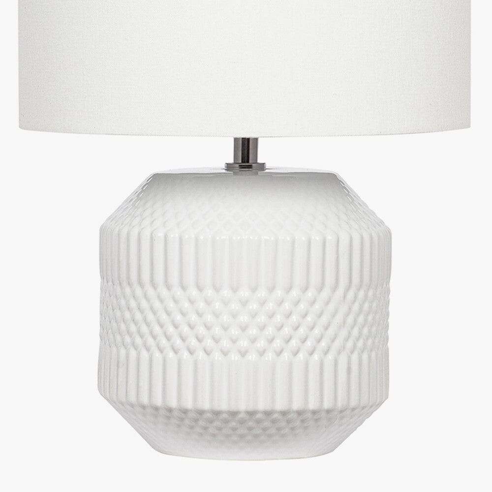 Candar White Geometric Textured Ceramic Table Lamp Lighting 