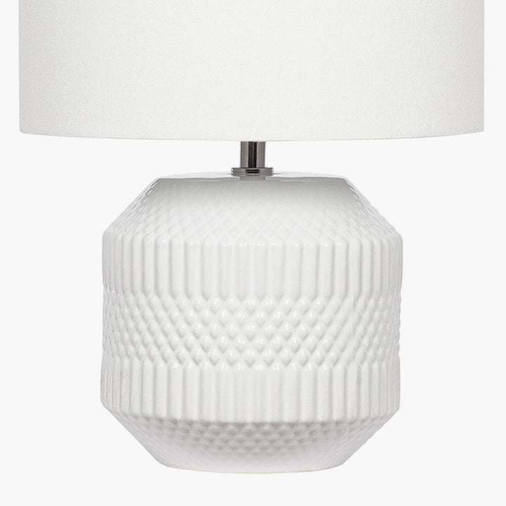 Candar White Geometric Textured Ceramic Table Lamp Lighting 