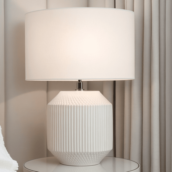 Candar White Geometric Textured Ceramic Table Lamp Lighting 