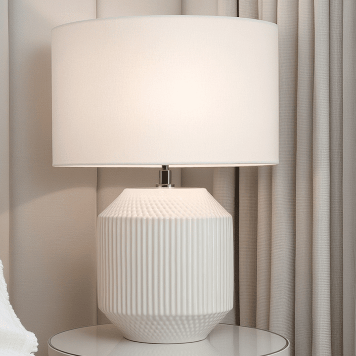 Candar White Geometric Textured Ceramic Table Lamp Lighting 