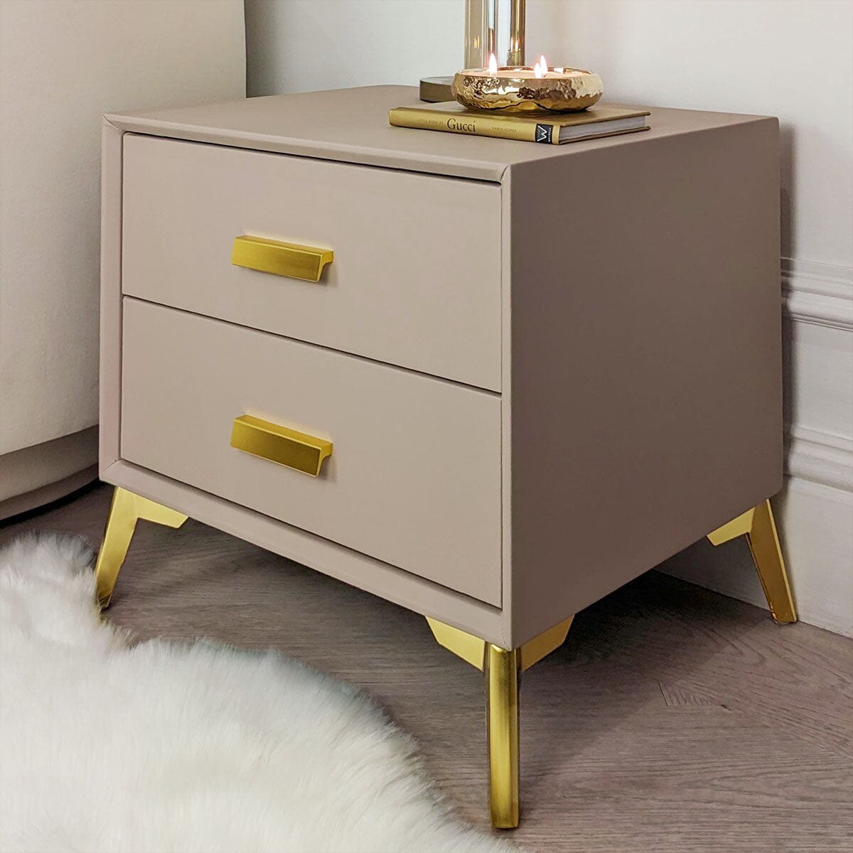 Cara Mink Gold 2 Drawer Bedside Table