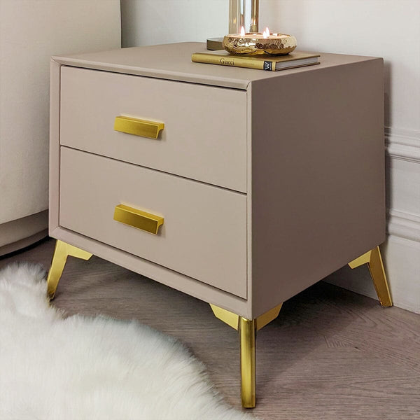 Cara Mink & Gold 2 Drawer Bedside Table Furniture 