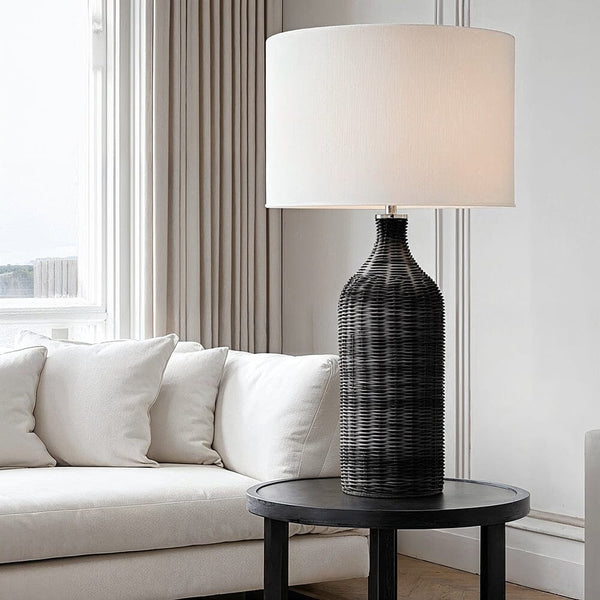 Carrara Black Rattan Bottle Neck Table Lamp Lighting 