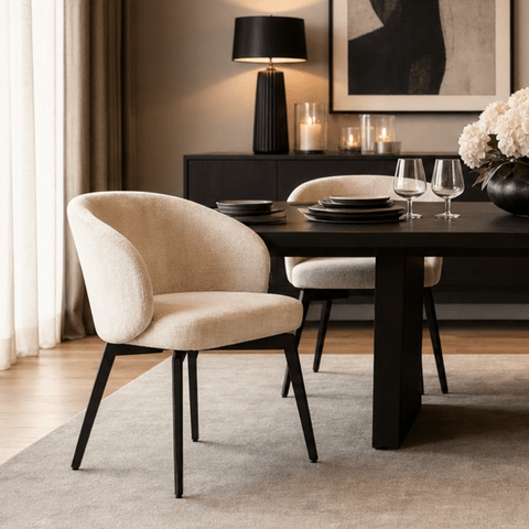 Casa Ivory Chenille Dining Chair with Black Legs Furniture 