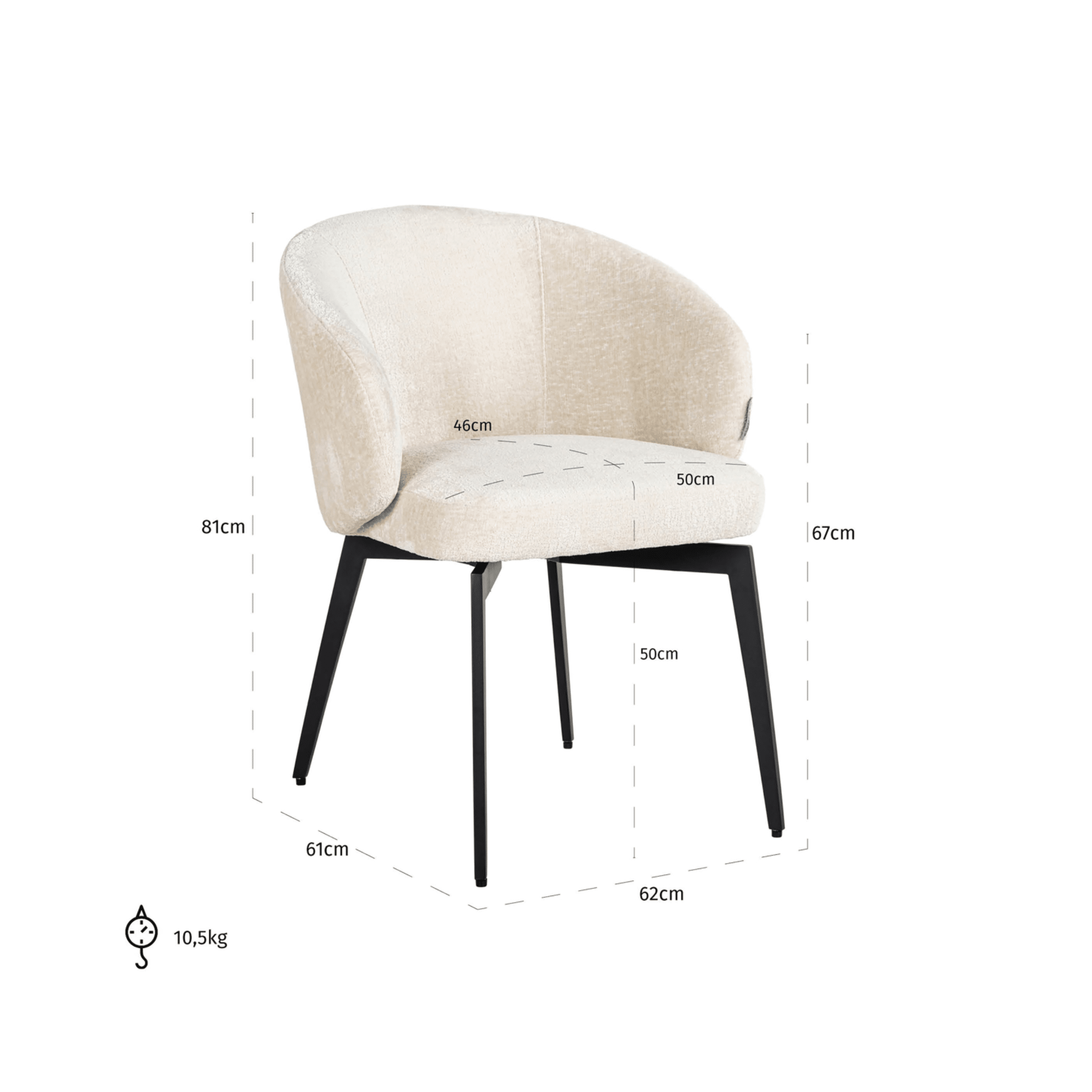 Casa Ivory Chenille Dining Chair with Black Legs Furniture 