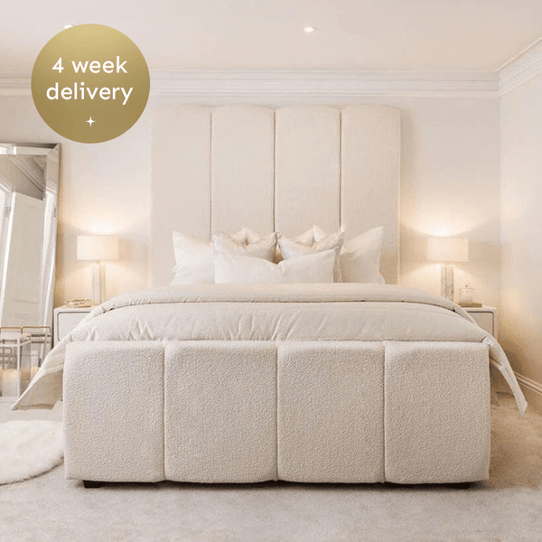 Cascade Cream Boucle Luxury Panelled Bed MTO Beds and Headboards 