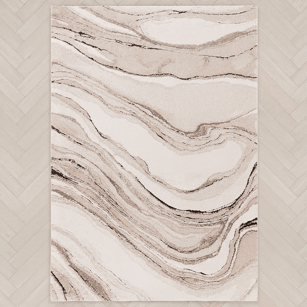 Casoria Cream & Beige Marble Effect Rug 