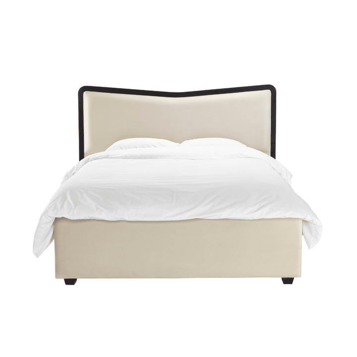 Caspar Vanilla Velvet Premium Bed with Contrast Black Velvet Border 