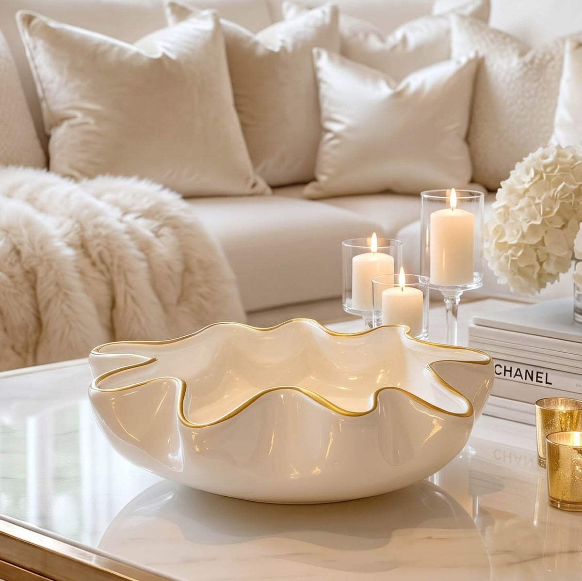 Caspia Cream & Gold Squiggle Decorative Dish Accessories 