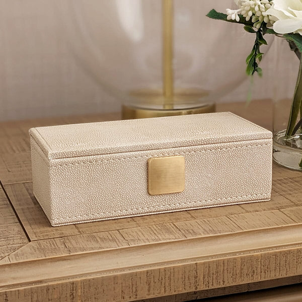 Cassandra Ivory Faux Shagreen Trinket Box with Gold Detailing Accessories 