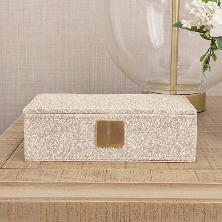 Cassandra Ivory Faux Shagreen Trinket Box with Gold Detailing Accessories 