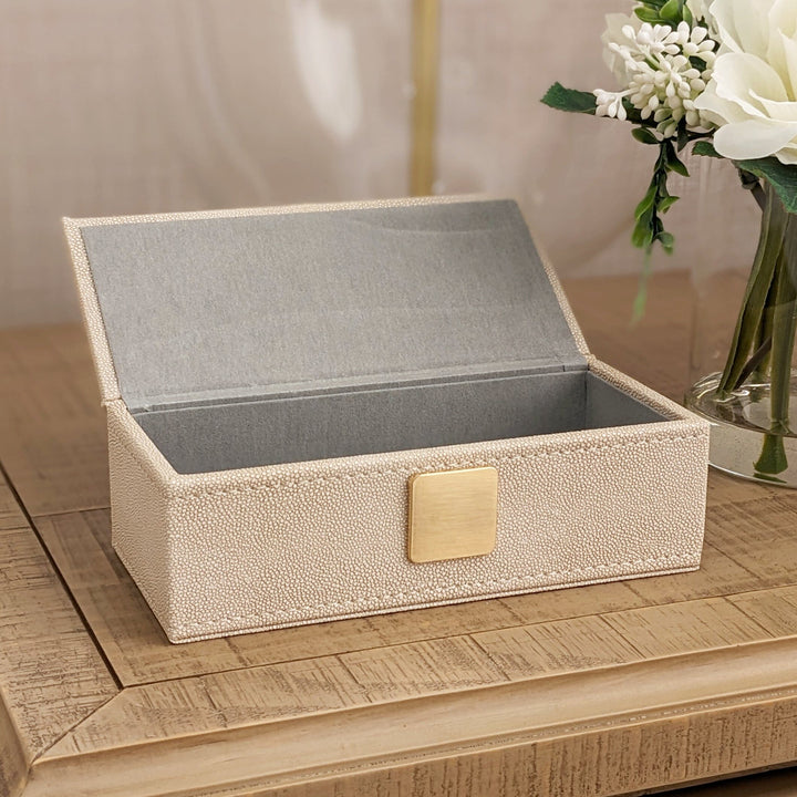 Cassandra Ivory Faux Shagreen Trinket Box with Gold Detailing Accessories 