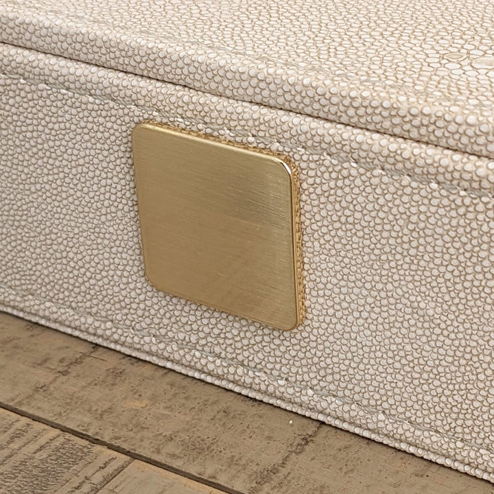 Cassandra Ivory Faux Shagreen Trinket Box with Gold Detailing Accessories 