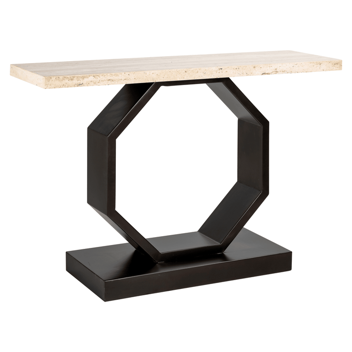 Cassiane Travertine Top Console Table with Black Base Furniture 