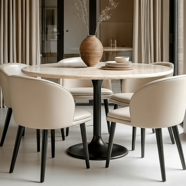 Cassiane Travertine Top Dining Table with Black Base Furniture 