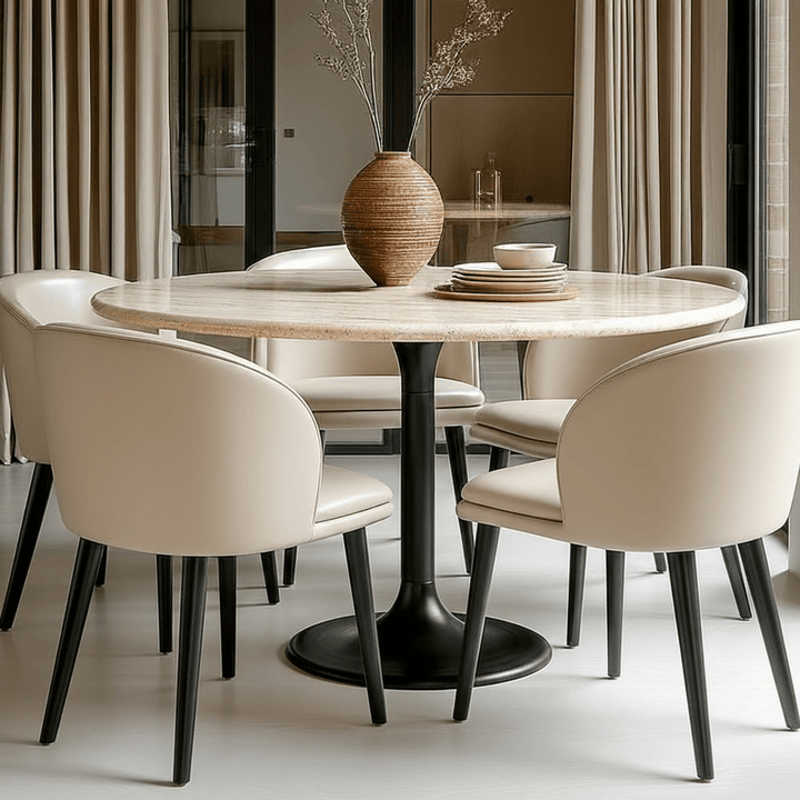 Cassiane Travertine Top Dining Table with Black Base Furniture 