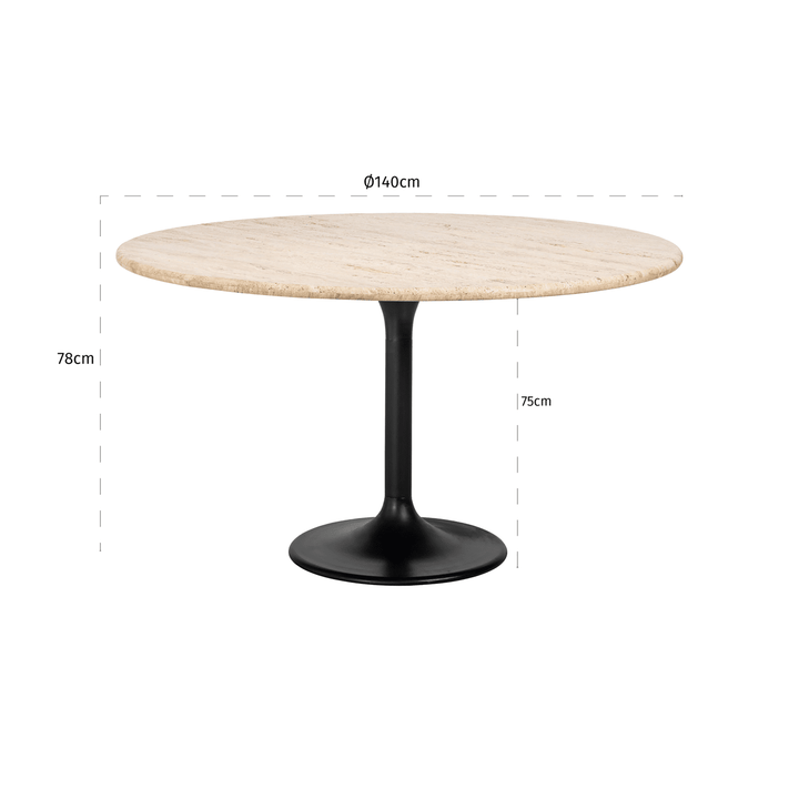 Cassiane Travertine Top Dining Table with Black Base Furniture 