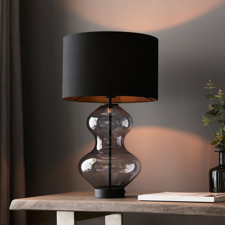 Cassie Tinted Glass Table Lamp with Black Shade Lighting 