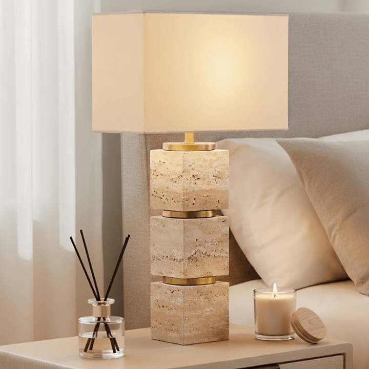 Catia Large Travertine & Gold Table Lamp Lighting 