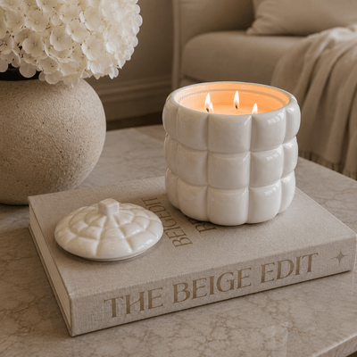 Cavan Cream Decorative Quilted Candle with Lid Fragrance 