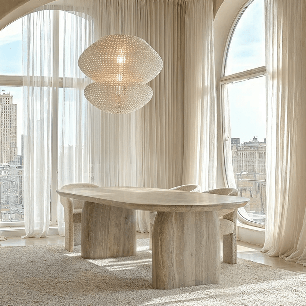 Celeste Oval Neutral Marble Effect Dining Table Furniture 