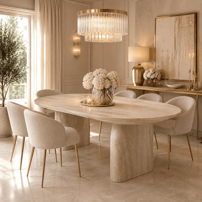 Celeste Oval Neutral Marble Effect Dining Table Furniture 