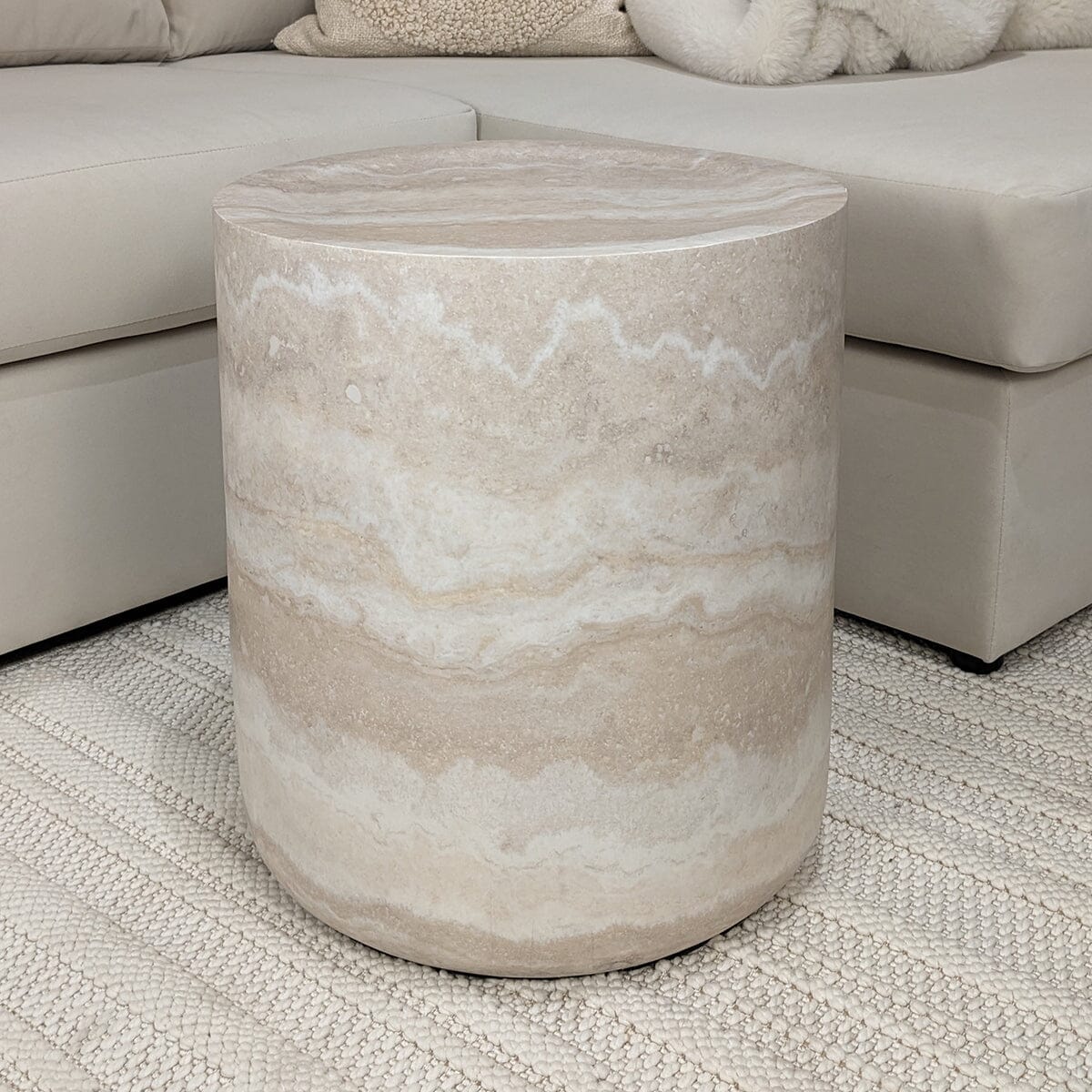 Celeste Round Neutral Marble Effect Side Table Furniture 