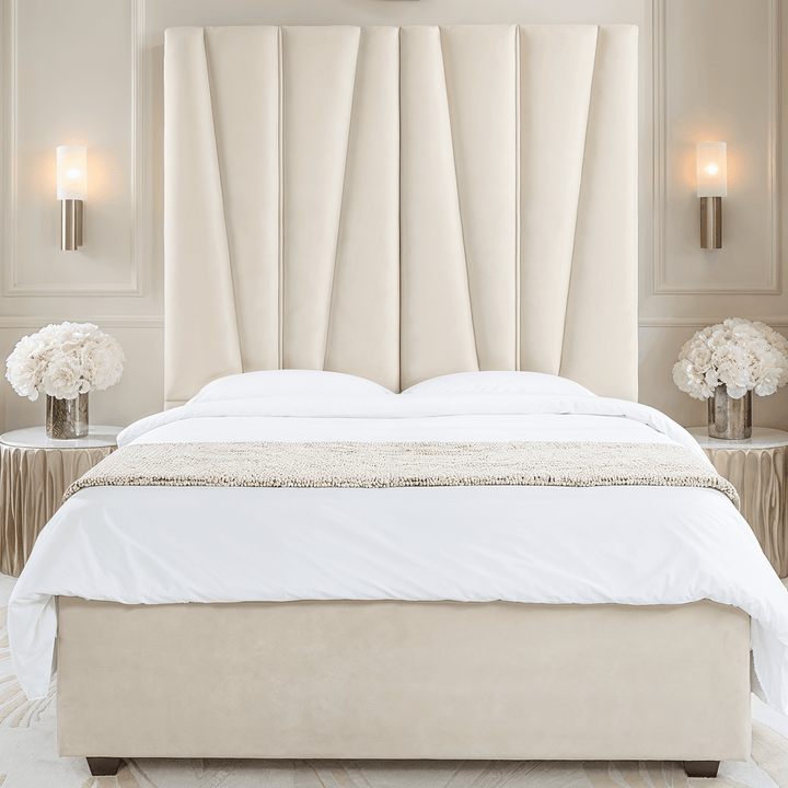 Charlotte Luxury Vanilla Velvet Upholstered Bed 