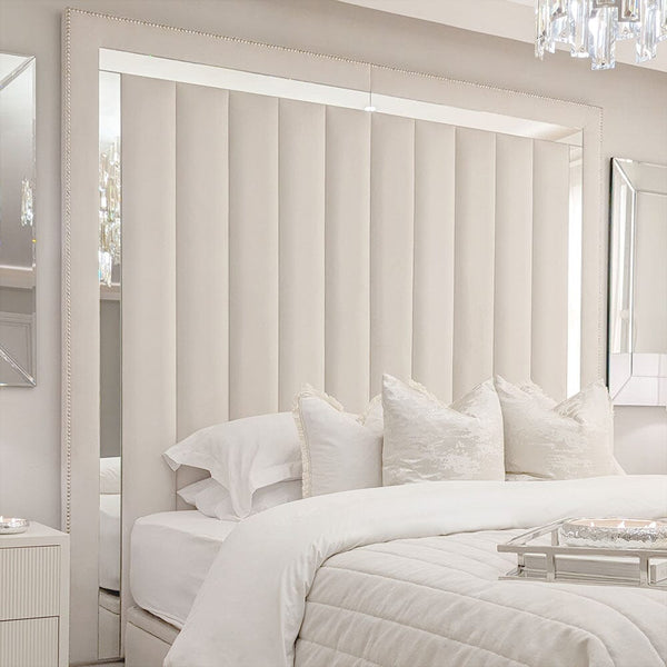 Chelsea Cream Mirrored Studded Premium Channelled Headboard Beds and Headboards 