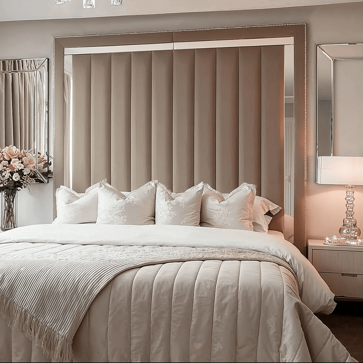 Chelsea Mink Mirrored Studded Premium Channelled Headboard 