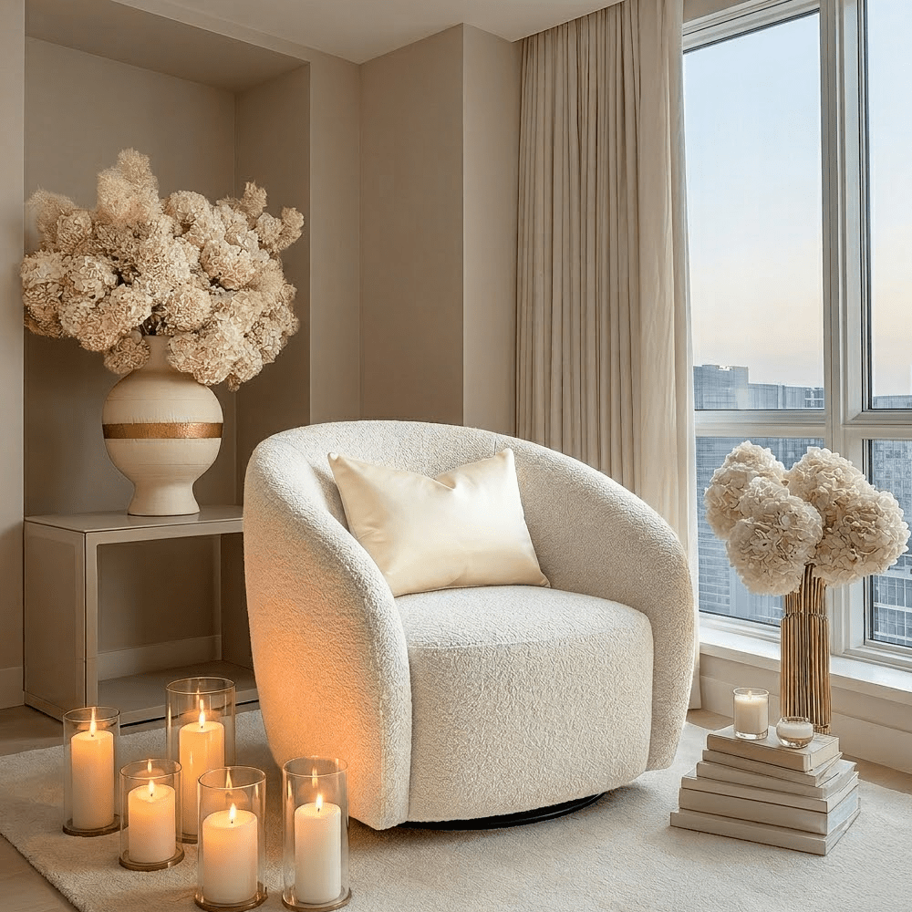 Chloe Curved Cream Teddy Boucle Swivel Chair – Rowen Homes