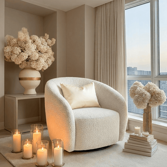 Chloe Curved Cream Teddy Boucle Swivel Chair Furniture 