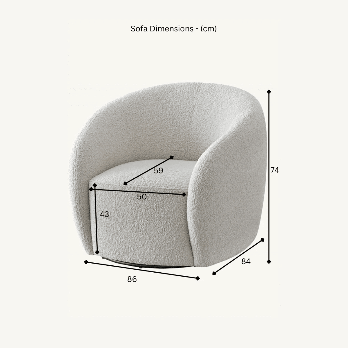 Chloe Curved Cream Teddy Boucle Swivel Chair Furniture 