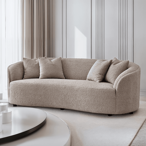 Chloe Curved Taupe Teddy Boucle Sofa Sofa 