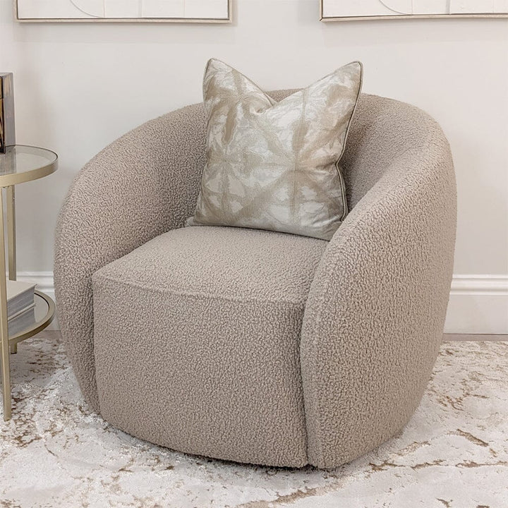 Chloe Curved Taupe Teddy Boucle Swivel Chair Furniture 