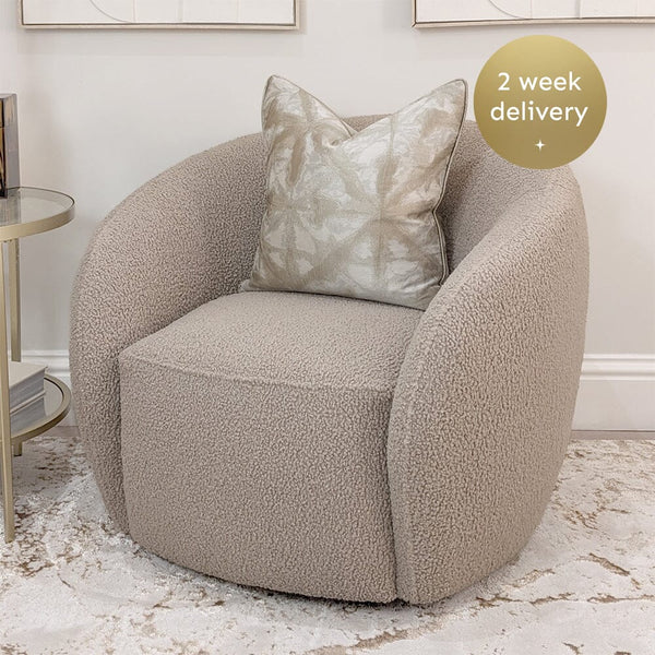 Chloe Curved Taupe Teddy Boucle Swivel Chair Furniture 