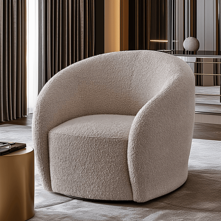 Chloe Curved Taupe Teddy Boucle Swivel Chair Sofa 