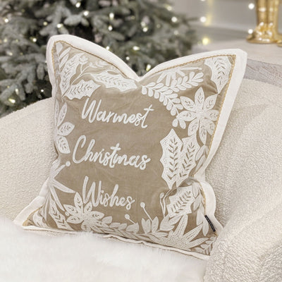 Christmas Warmest Wishes Beige & Cream Cushion Cover - 50x50cm Textiles 