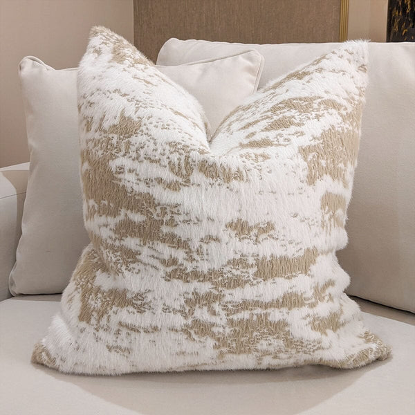 Cindy Faux Fur Taupe & Cream Cushion - 56 x 56cm Textiles 