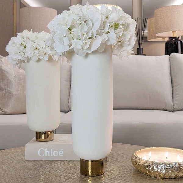 Cinzia Large Ceramic White & Gold Vase Accessories 