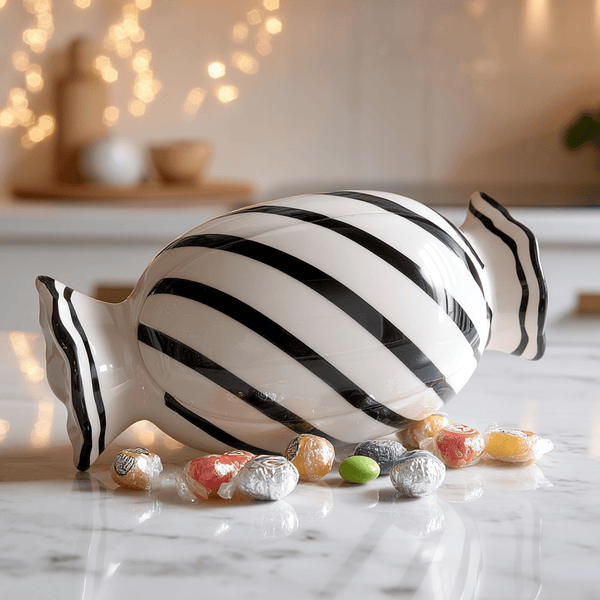 Clara Black & White Striped Candy Shaped Storage Jar Accessories 