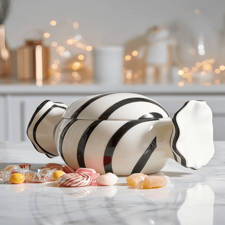 Clara Black & White Striped Candy Shaped Storage Jar Accessories 