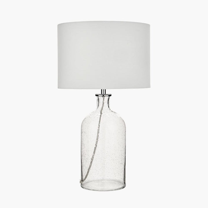 Clarida Clear Textured Glass Table Lamp With White Shade Lighting 