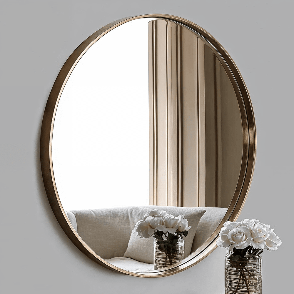 Claudia Brushed Gold Medium Slim Frame Round Wall Mirror Accessories 