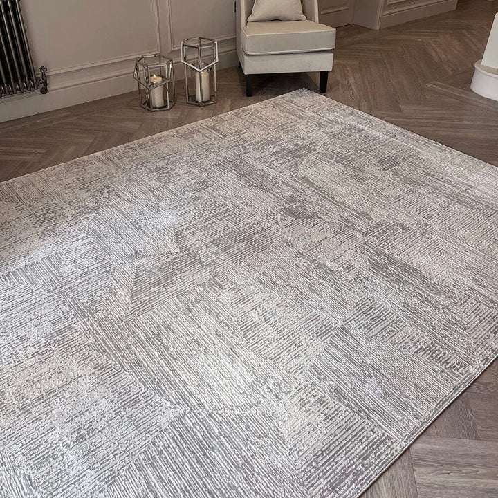 Clearance - Alexis Silver & Grey Abstract Patterned Rug - 160 x 221cm Textiles 