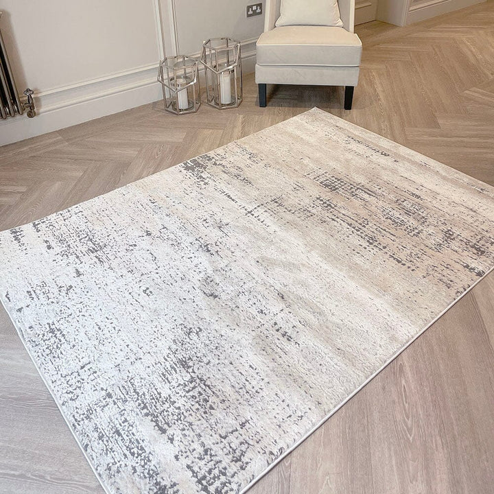 Clearance - Jaxen Ivory & Beige Crosshatched Patterned Rug - 122 x 183cm Textiles 