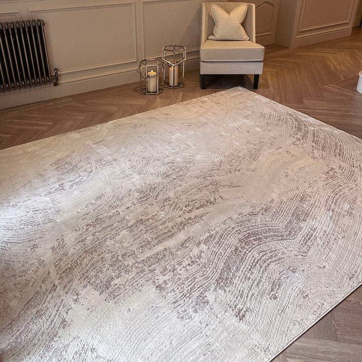 Clearance - Jessalyn Ivory Marble Effect Patterned Rug - 160 x 221cm Textiles 